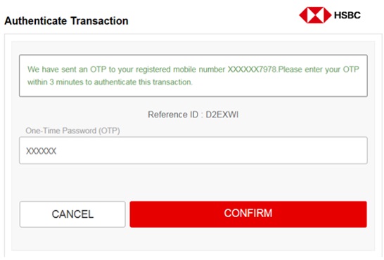 Authenticate transaction screen